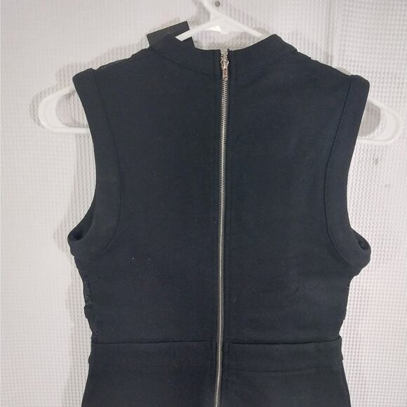 NWT! LAC BLEU! BLACK STRETCH 1 PC ROMPER, SHEER MESH BLOCKED BODICE! SZ S - Picture 6 of 11